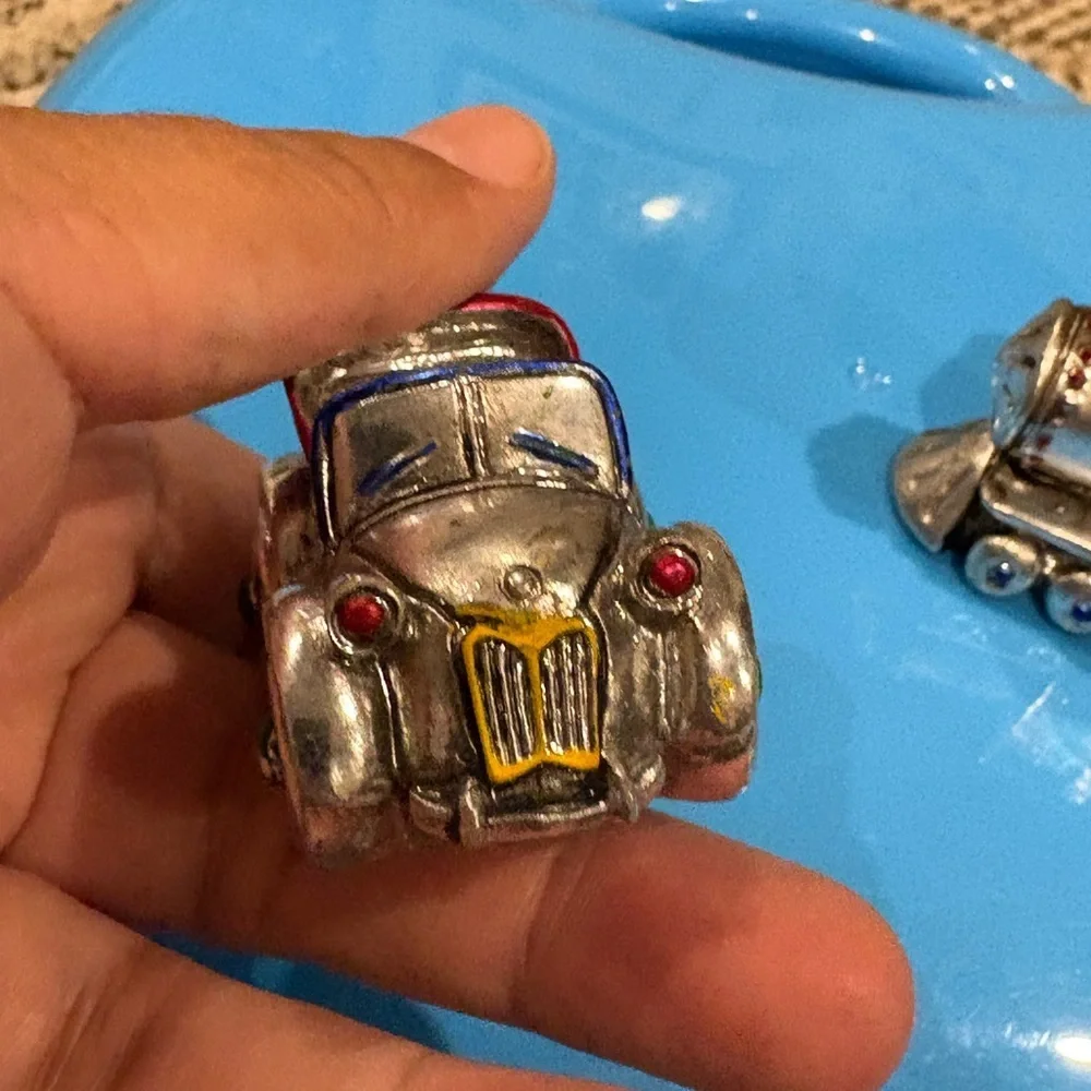 Vintage Christmas Ornaments Little 2” Convertible Car & Train Made of Metal